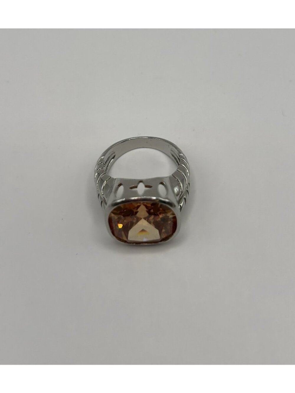 Silver Tone Ring Peach Size 6.5 Statement Jewelry Ring Cottagecore Romantic Love - Picture 11 of 12